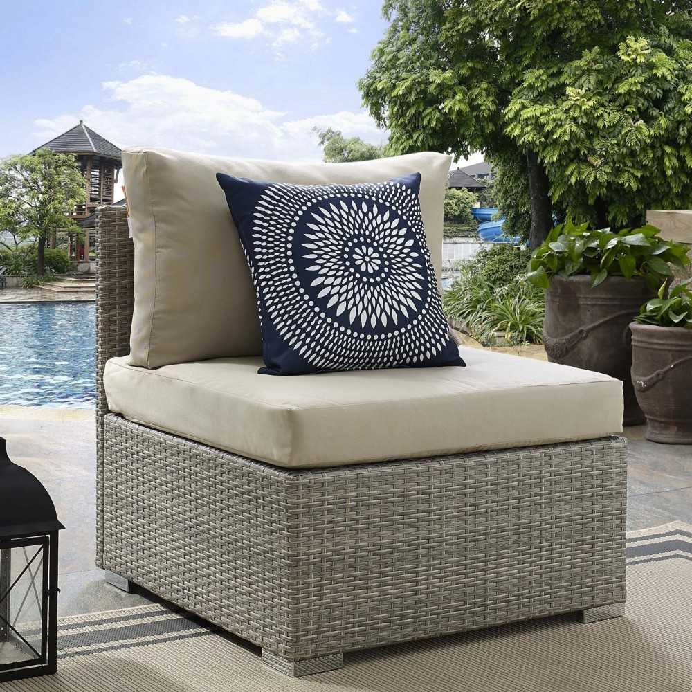 Repose Sunbrella Fabric Outdoor Patio Armless Chair, White, EEI-2959-LGR-BEI