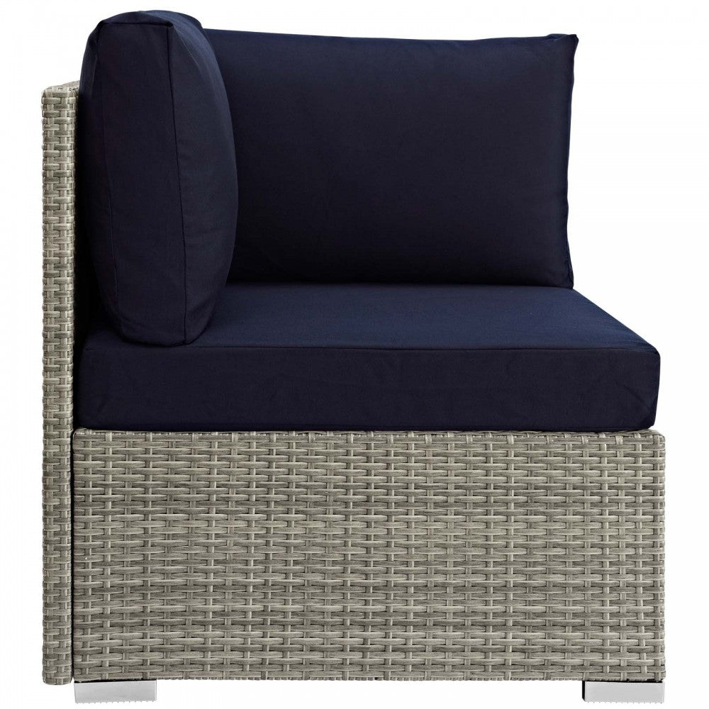 Repose Sunbrella Fabric Outdoor Patio Corner, White, EEI-2957-LGR-NAV