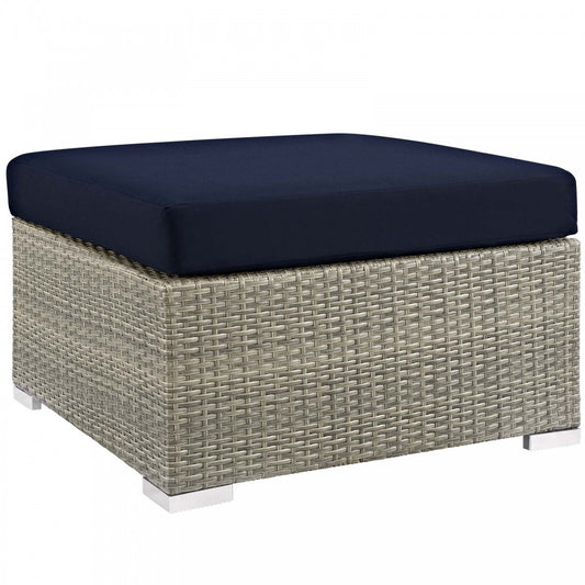 Repose Sunbrella Fabric Outdoor Patio Ottoman, White, EEI-2963-LGR-NAV