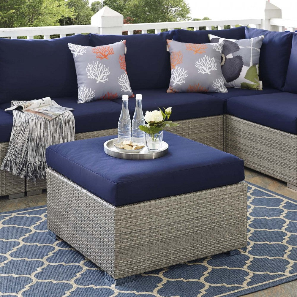 Repose Sunbrella Fabric Outdoor Patio Ottoman, White, EEI-2963-LGR-NAV