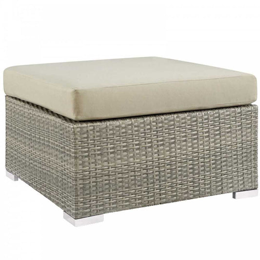 Repose Sunbrella Fabric Outdoor Patio Ottoman, White, EEI-2963-LGR-BEI