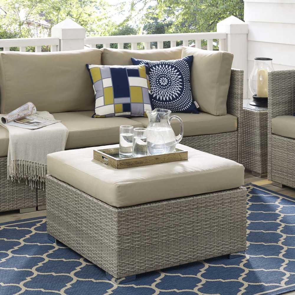 Repose Sunbrella Fabric Outdoor Patio Ottoman, White, EEI-2963-LGR-BEI