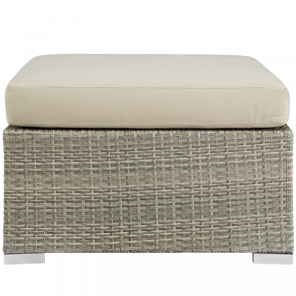 Repose Sunbrella Fabric Outdoor Patio Ottoman, White, EEI-2963-LGR-BEI