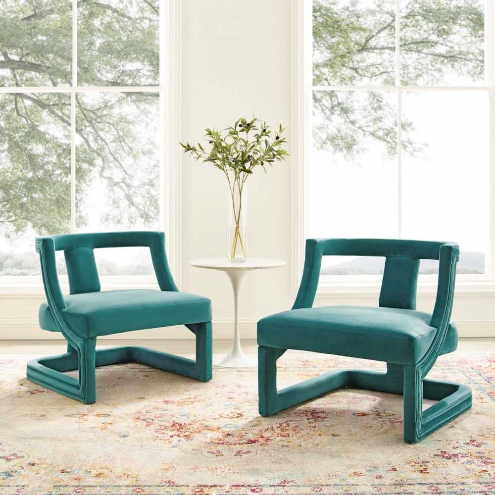 Requisite Armchair Performance Velvet Set of 2, Teal