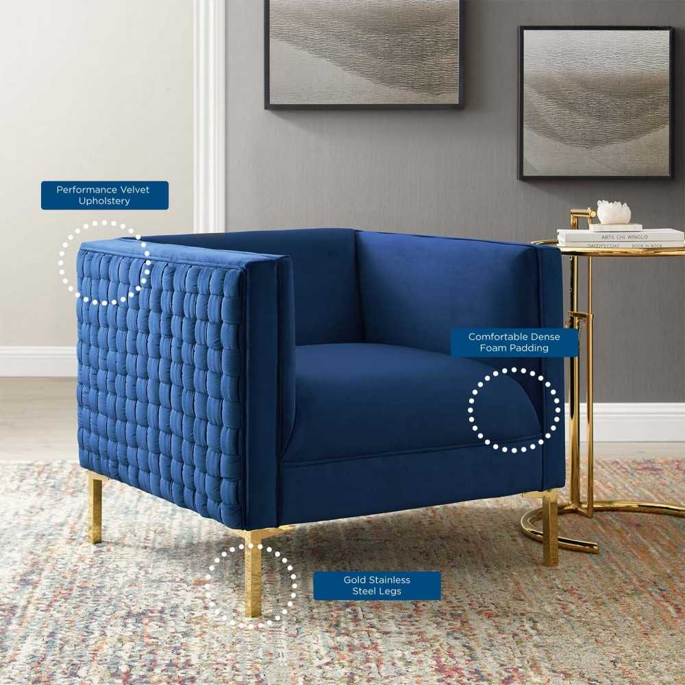 Resonate Performance Velvet Armchair, Navy