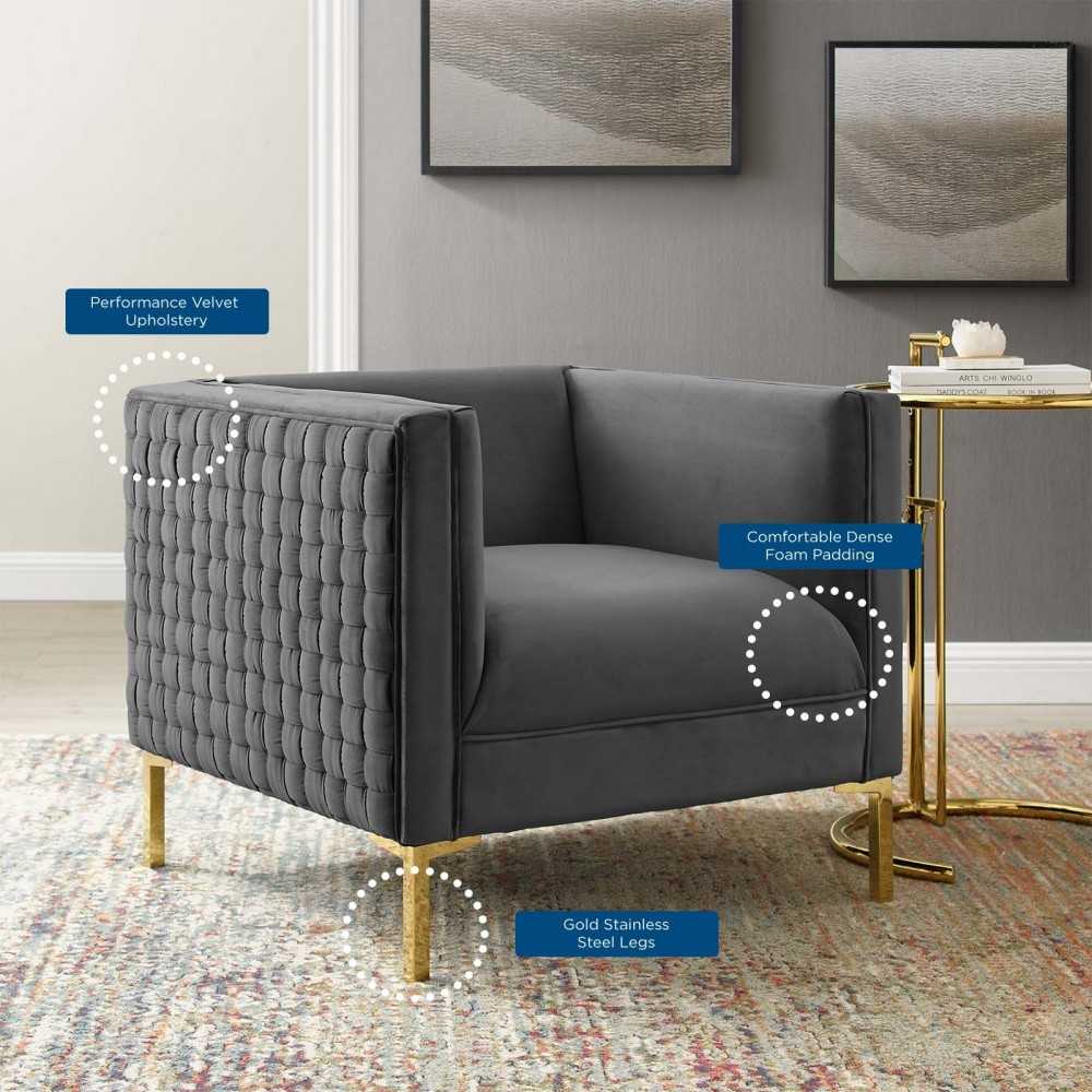 Resonate Performance Velvet Armchair, Charcoal