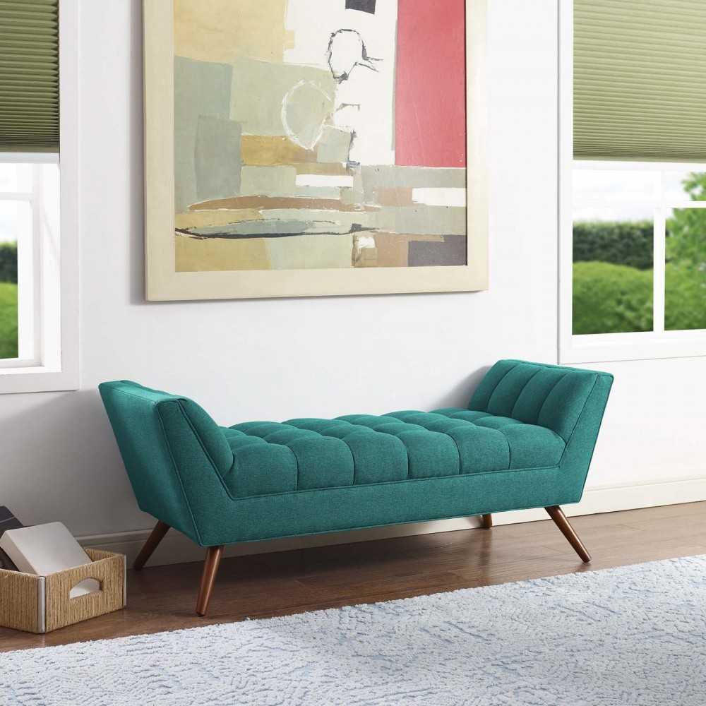 Response Medium Upholstered Fabric Bench, Teal