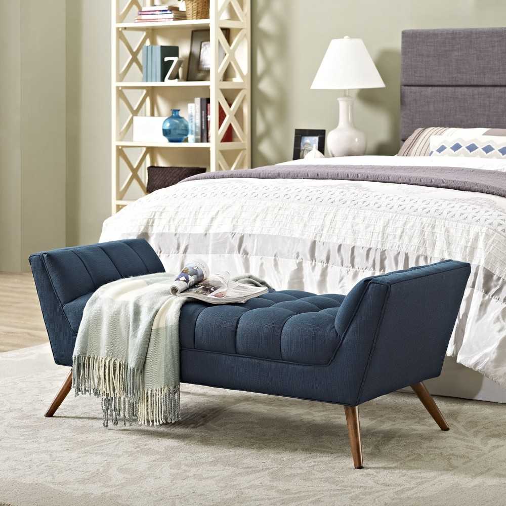 Response Medium Upholstered Fabric Bench, Azure