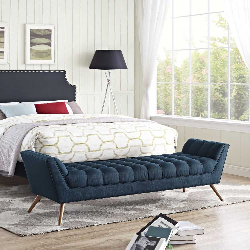 Response Upholstered Fabric Bench, Azure