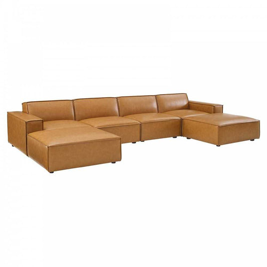 Restore 6-Piece Vegan Leather Sectional Sofa, Tan, EEI-4713-TAN