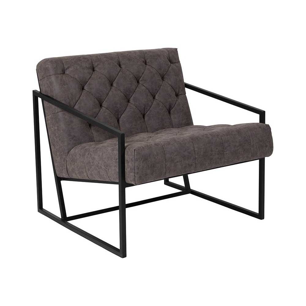 Retro Gray LeatherSoft Tufted Lounge Chair