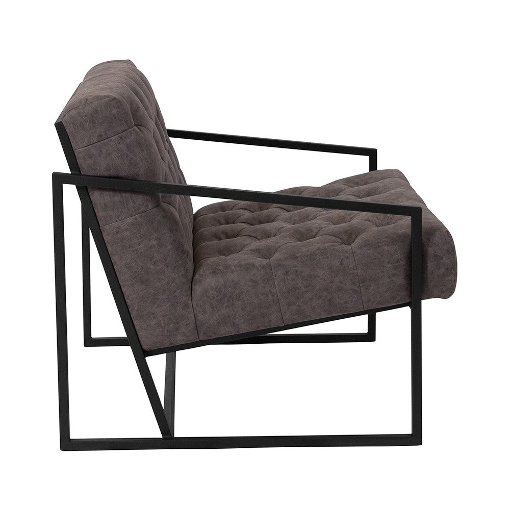 Retro Gray LeatherSoft Tufted Lounge Chair