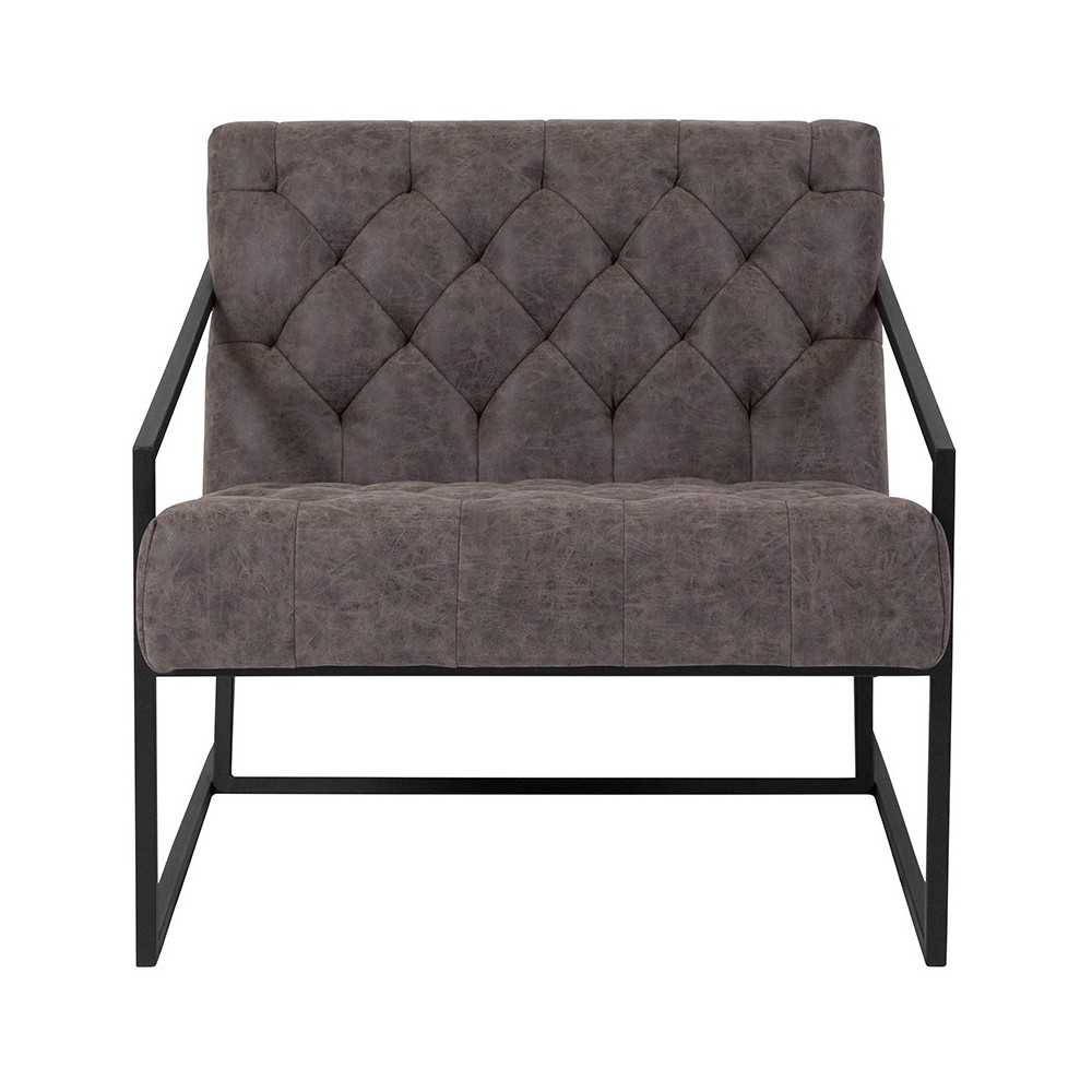 Retro Gray LeatherSoft Tufted Lounge Chair