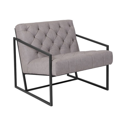 Retro Light Gray LeatherSoft Tufted Lounge Chair
