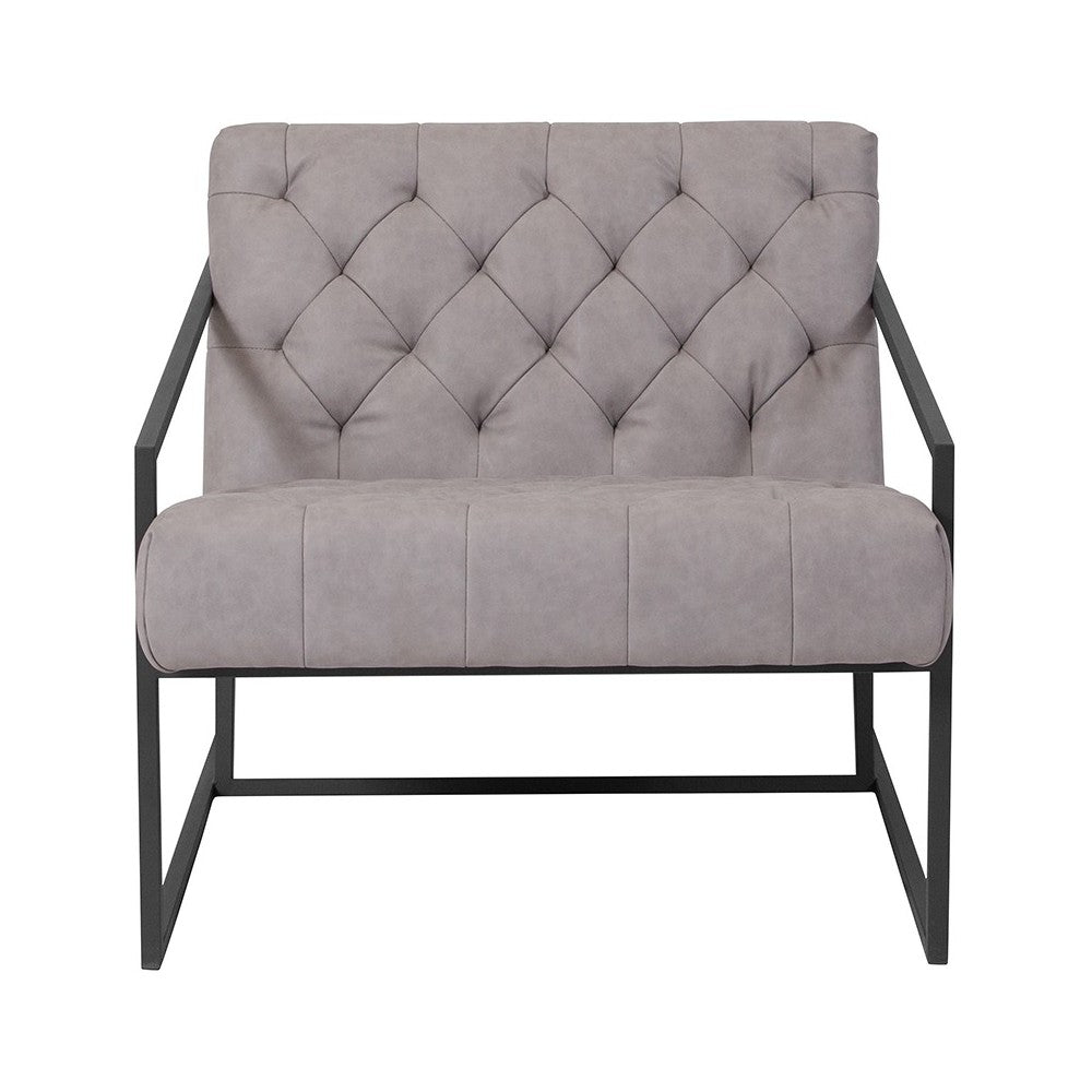 Retro Light Gray LeatherSoft Tufted Lounge Chair