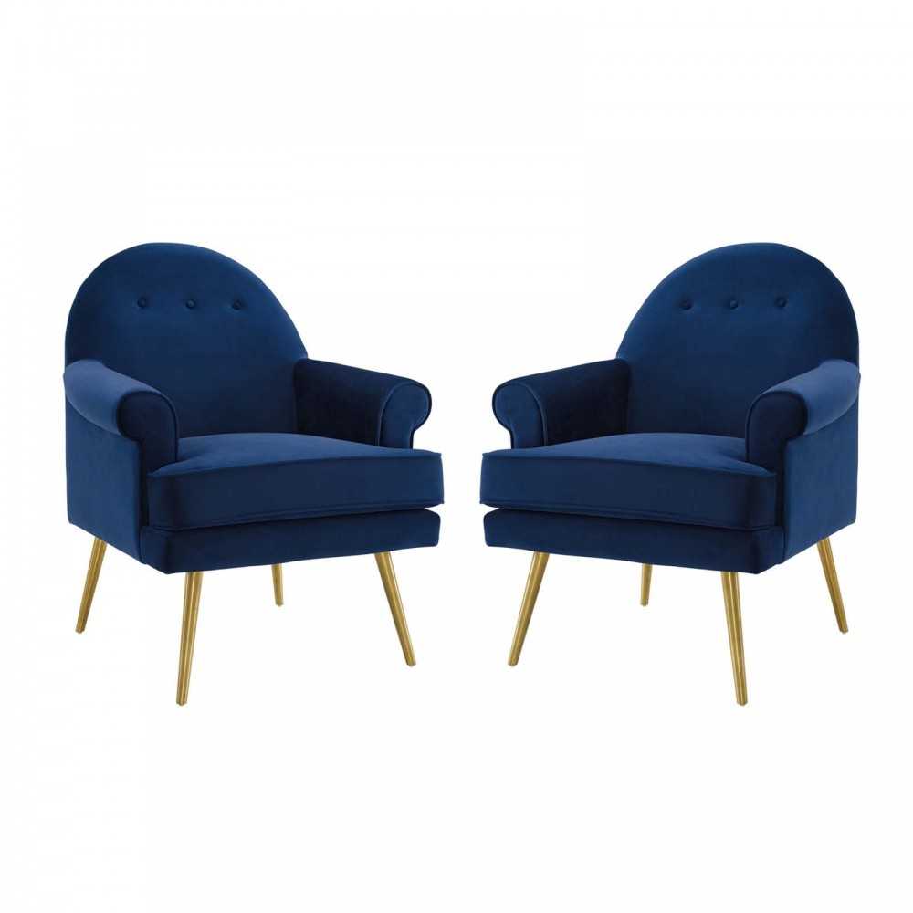 Revive Armchair Performance Velvet Set of 2, Navy