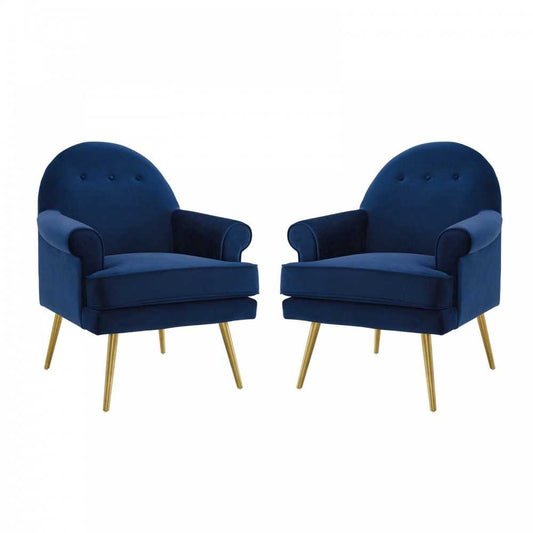 Revive Armchair Performance Velvet Set of 2, Navy