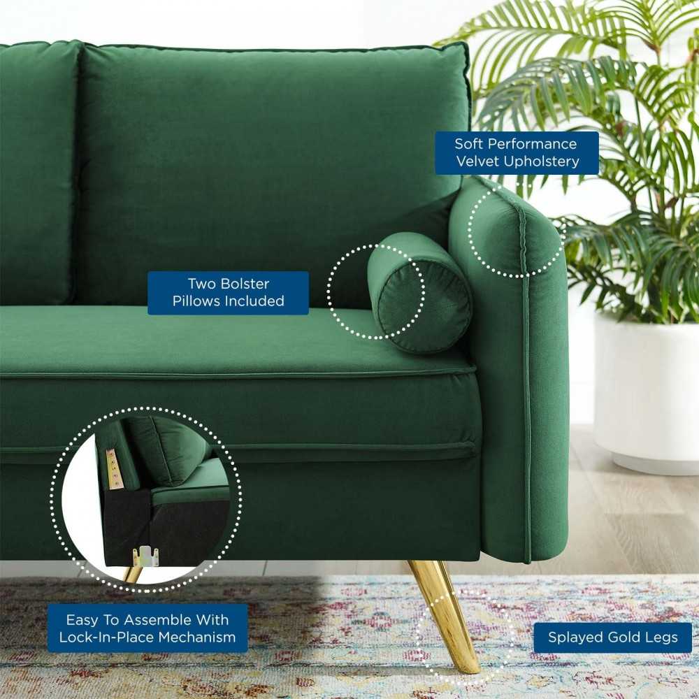 Revive Performance Velvet Loveseat, Emerald
