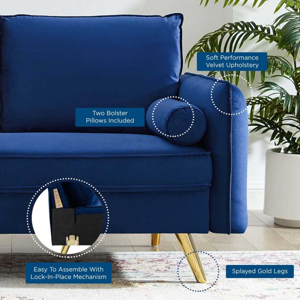 Revive Performance Velvet Loveseat, Navy