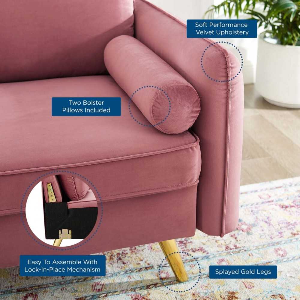 Revive Performance Velvet Loveseat, Dusty Rose