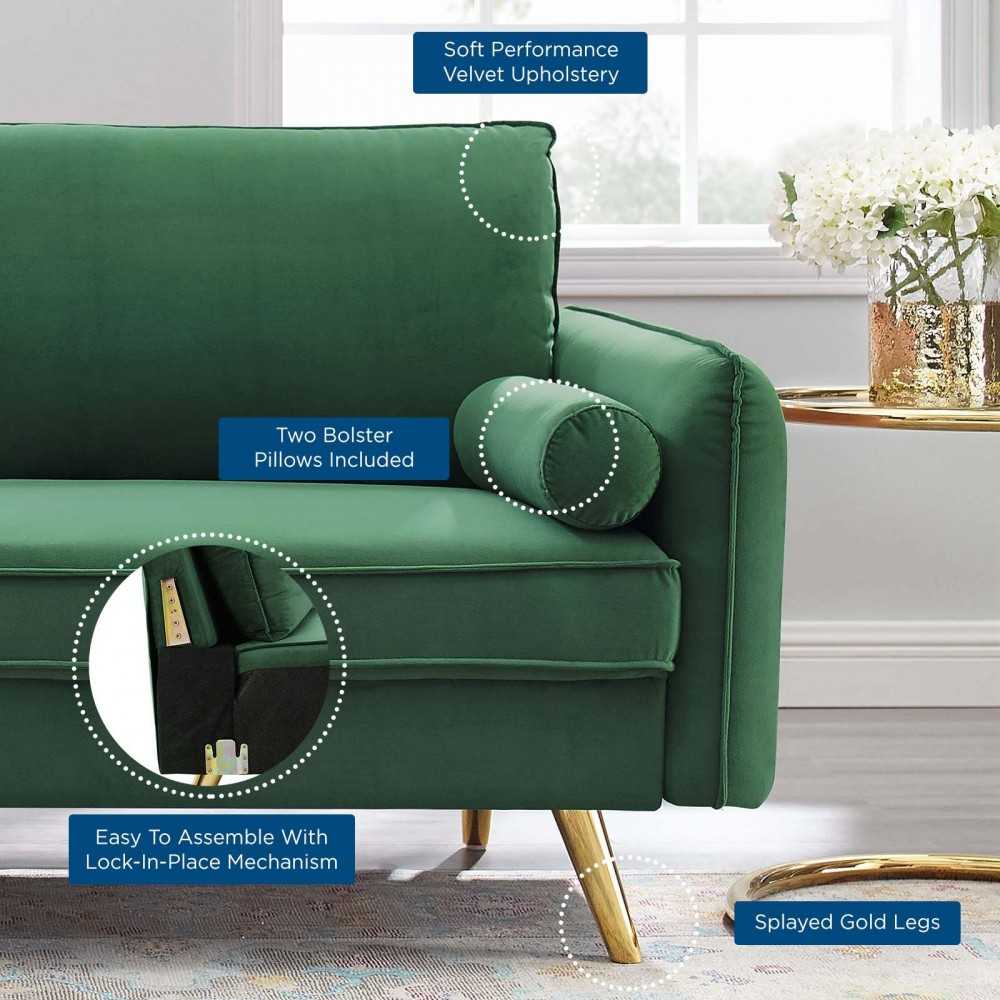 Revive Performance Velvet Sofa, Emerald