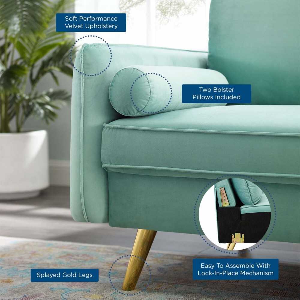 Revive Performance Velvet Sofa, Mint