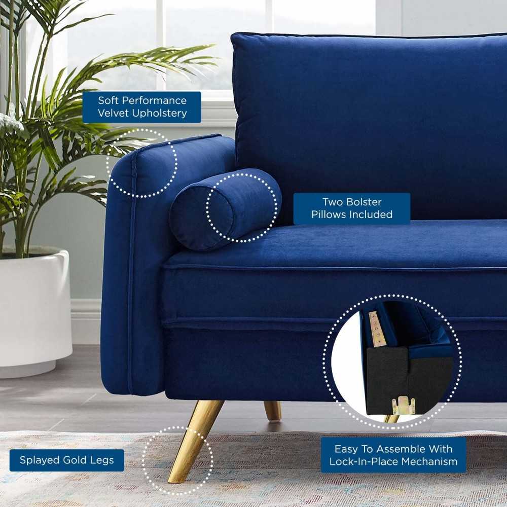 Revive Performance Velvet Sofa, Navy
