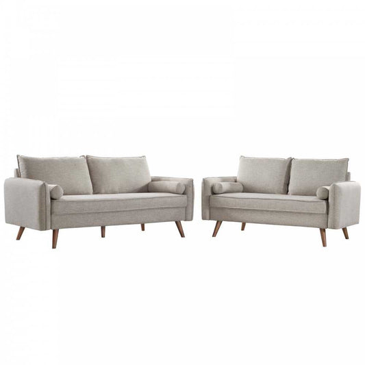Revive Upholstered Fabric Sofa and Loveseat Set, Beige