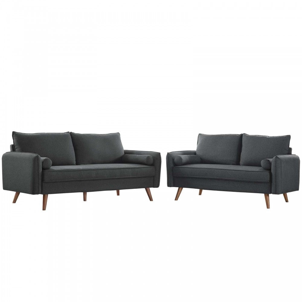 Revive Upholstered Fabric Sofa and Loveseat Set, Gray
