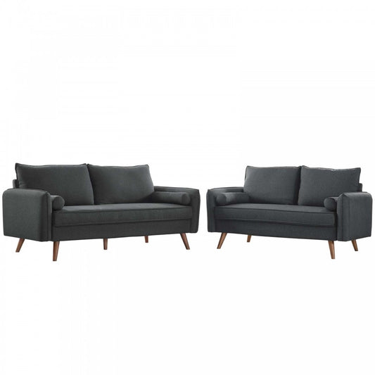 Revive Upholstered Fabric Sofa and Loveseat Set, Gray