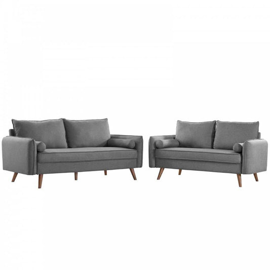 Revive Upholstered Fabric Sofa and Loveseat Set, Light Gray
