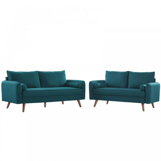 Revive Upholstered Fabric Sofa and Loveseat Set, Teal