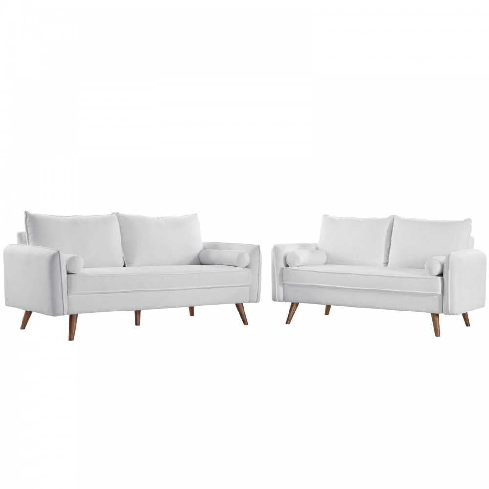 Revive Upholstered Fabric Sofa and Loveseat Set, White