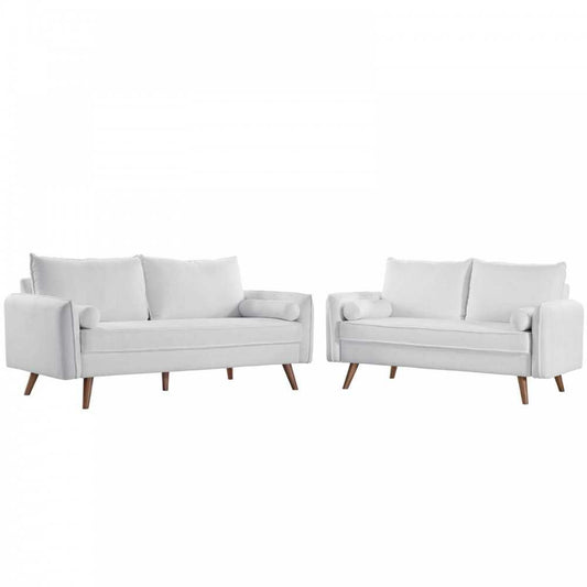 Revive Upholstered Fabric Sofa and Loveseat Set, White