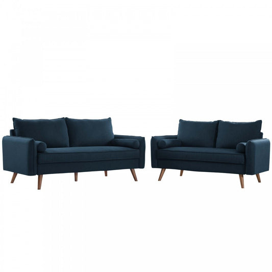 Revive Upholstered Fabric Sofa and Loveseat Set, Azure