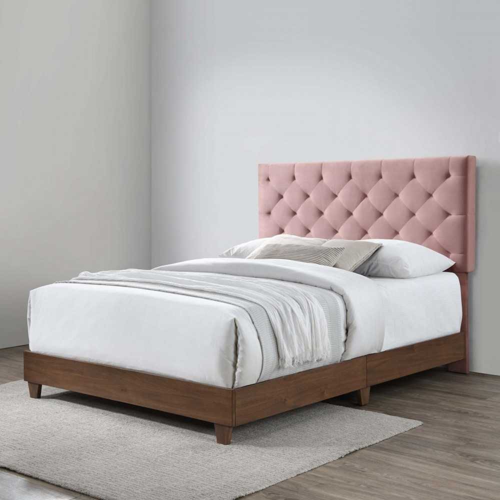 Rhiannon Diamond Tufted Upholstered Performance Velvet Queen Bed, Walnut Dusty Rose