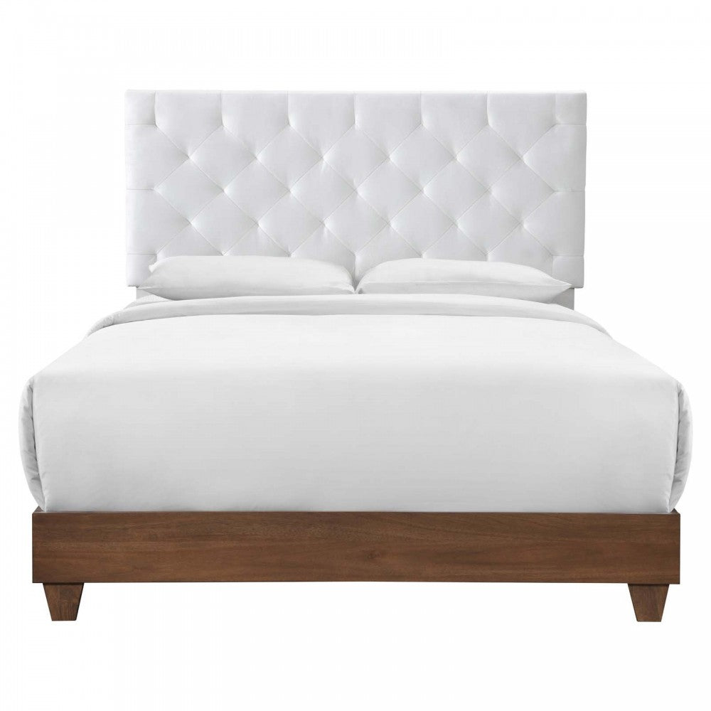 Rhiannon Diamond Tufted Upholstered Performance Velvet Queen Bed, Walnut White