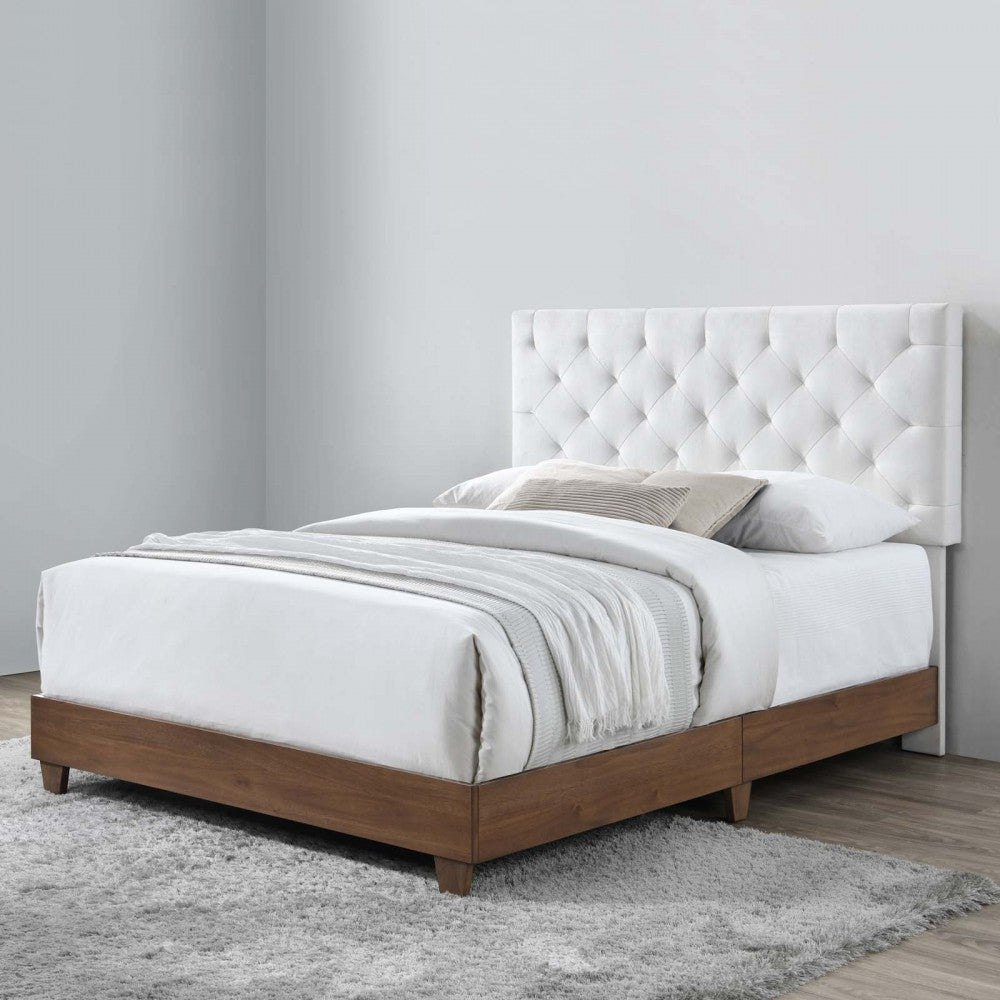 Rhiannon Diamond Tufted Upholstered Performance Velvet Queen Bed, Walnut White