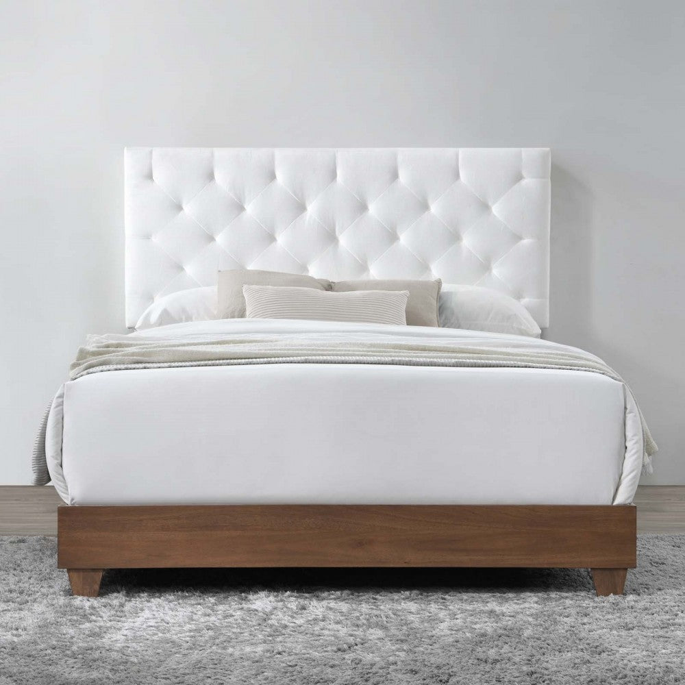 Rhiannon Diamond Tufted Upholstered Performance Velvet Queen Bed, Walnut White