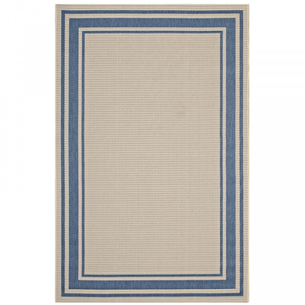 Rim Solid Border 4x6 Indoor and Outdoor Area Rug, Blue and Beige