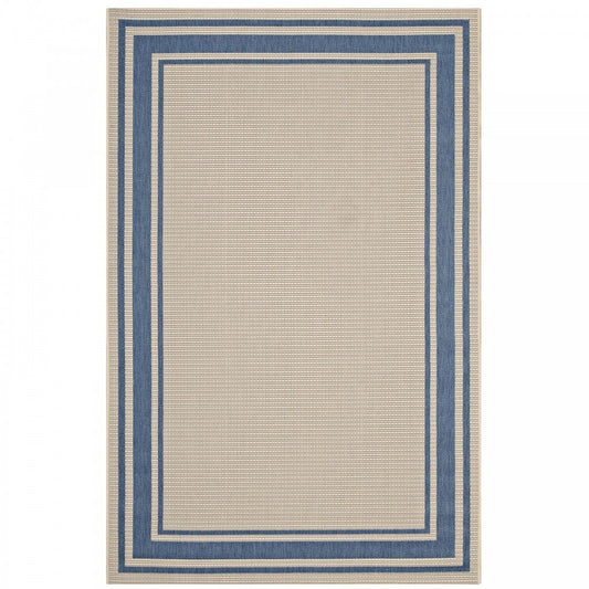 Rim Solid Border 4x6 Indoor and Outdoor Area Rug, Blue and Beige