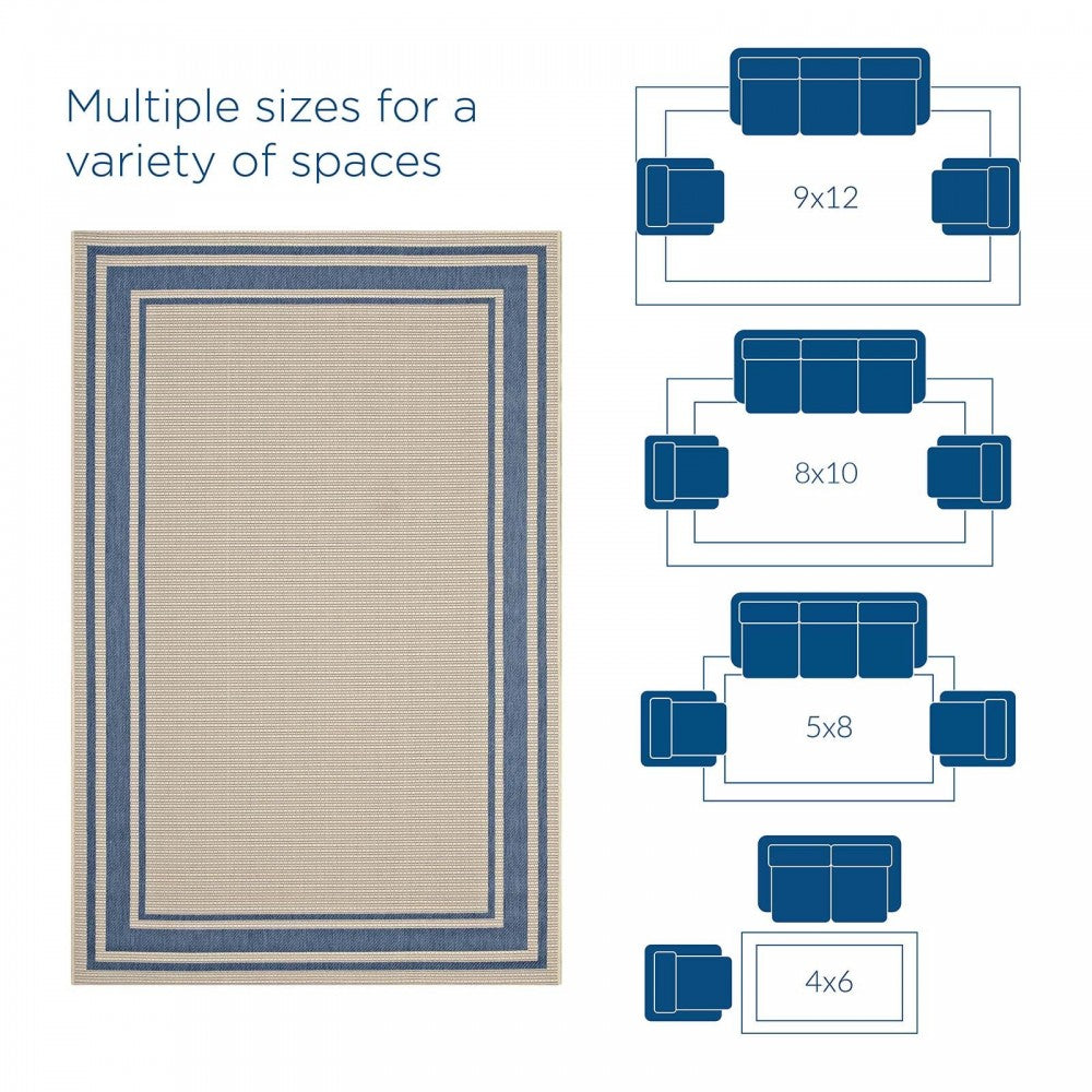 Rim Solid Border 4x6 Indoor and Outdoor Area Rug, Blue and Beige