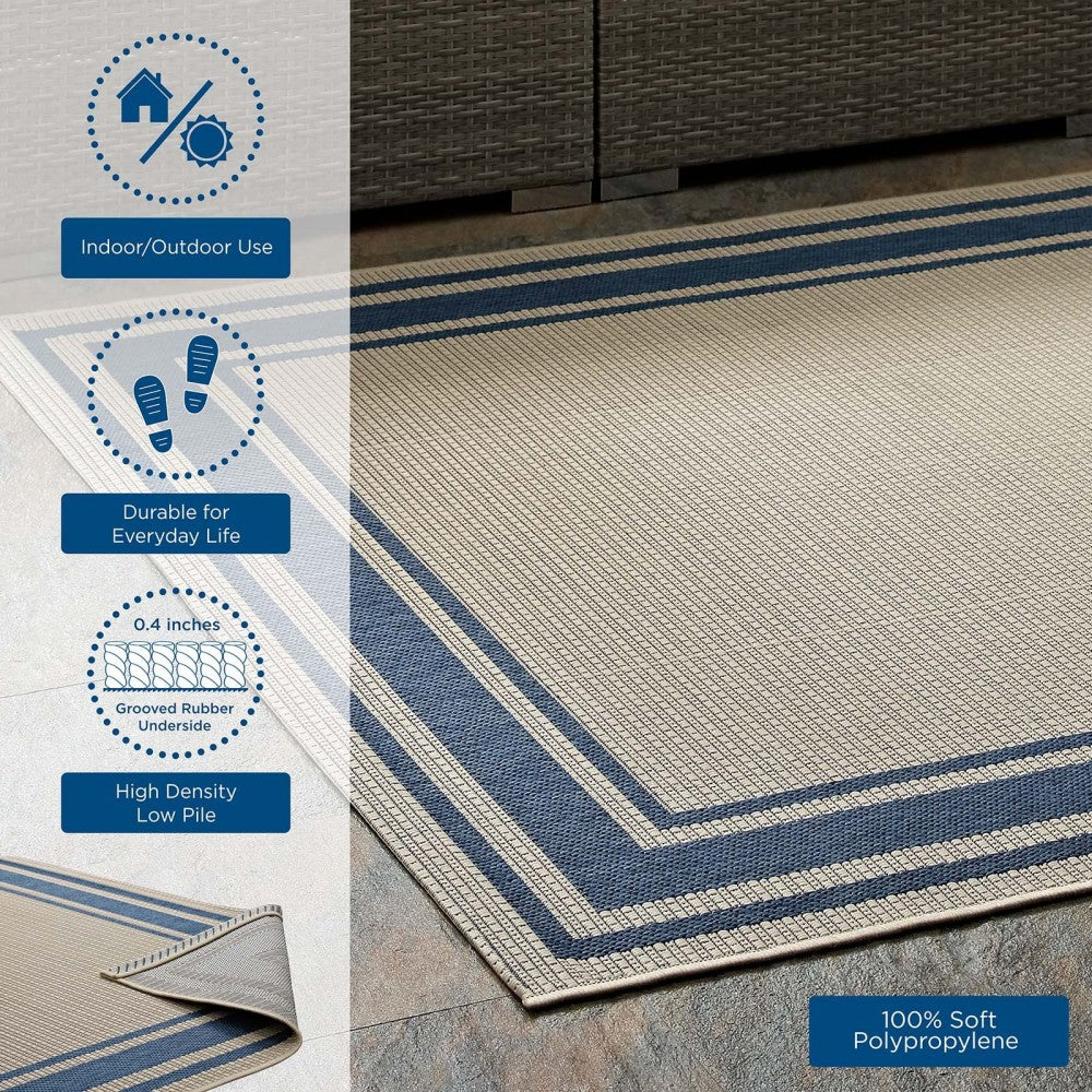 Rim Solid Border 4x6 Indoor and Outdoor Area Rug, Blue and Beige