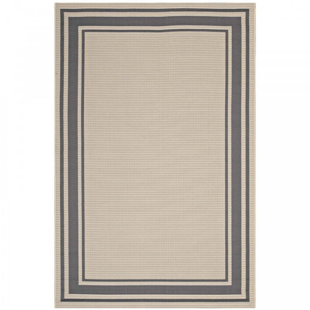 Rim Solid Border 4x6 Indoor and Outdoor Area Rug, Gray and Beige