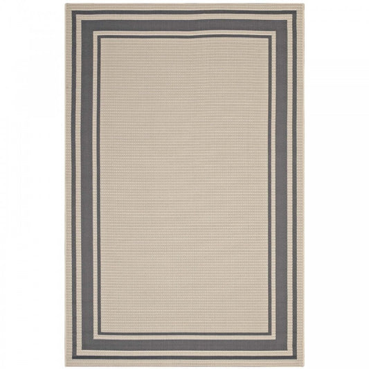 Rim Solid Border 4x6 Indoor and Outdoor Area Rug, Gray and Beige