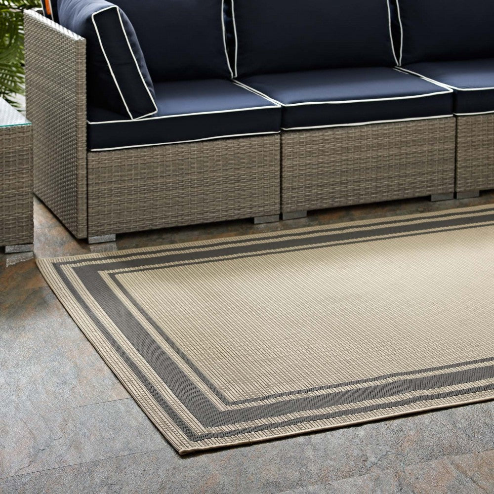 Rim Solid Border 4x6 Indoor and Outdoor Area Rug, Gray and Beige