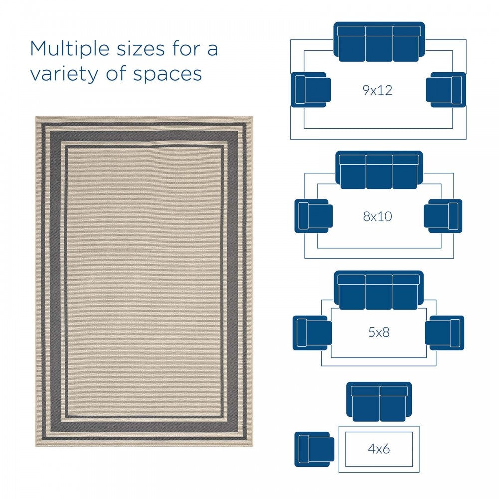 Rim Solid Border 4x6 Indoor and Outdoor Area Rug, Gray and Beige
