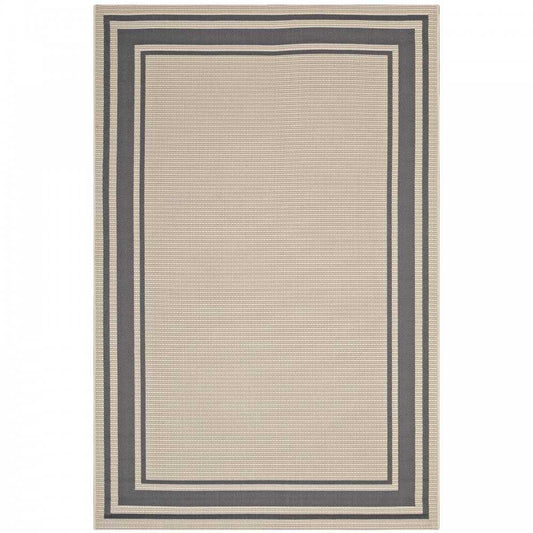Rim Solid Border 5x8 Indoor and Outdoor Area Rug, Gray and Beige