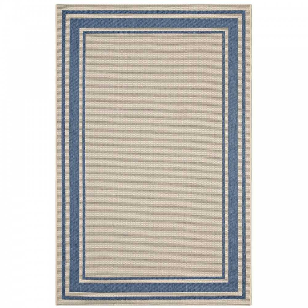 Rim Solid Border 8x10 Indoor and Outdoor Area Rug, Blue and Beige