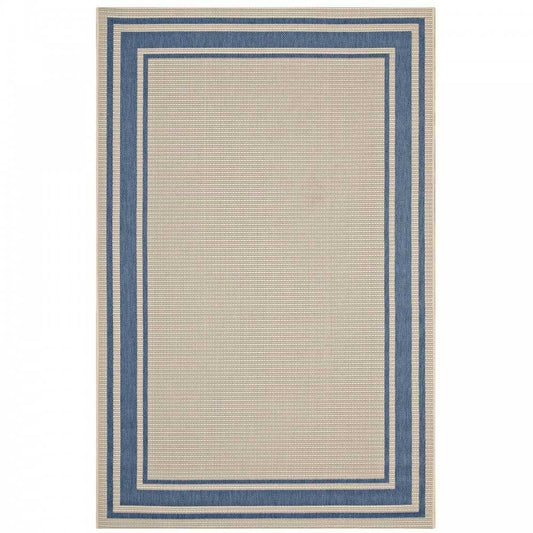 Rim Solid Border 8x10 Indoor and Outdoor Area Rug, Blue and Beige